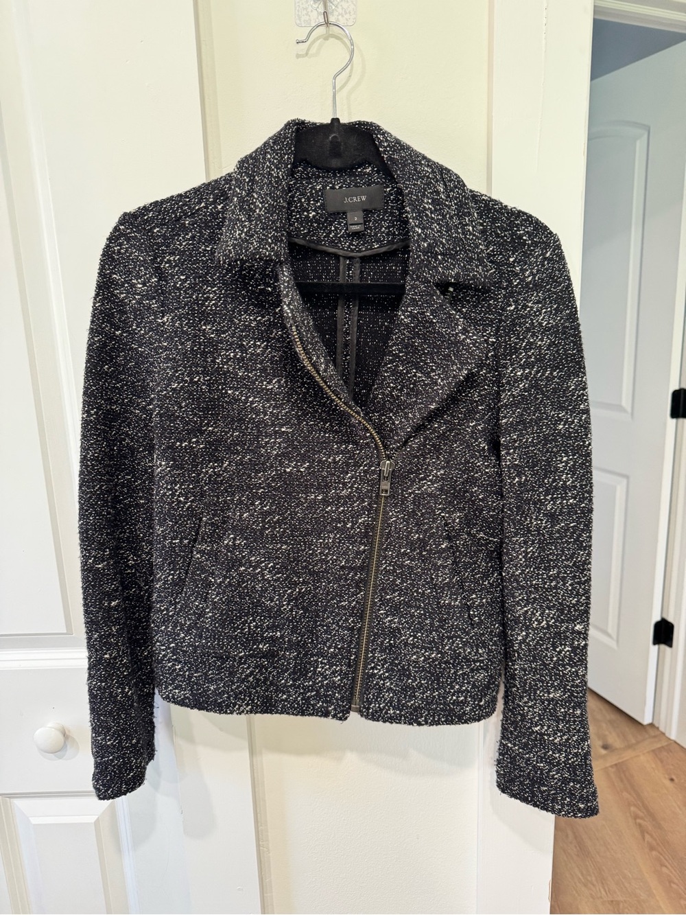 J. Crew Black & White Tweed Asymmetric Zip Jacket